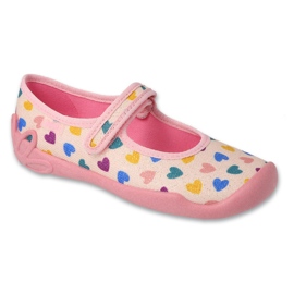 Befado children's slippers with Velcro 114Y515 pink with colorful hearts 1 Befado children's slippers with Velcro 114Y515 pink with colorful hearts 1