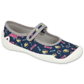 Befado children's slippers 114Y502, navy blue with colorful applications 1