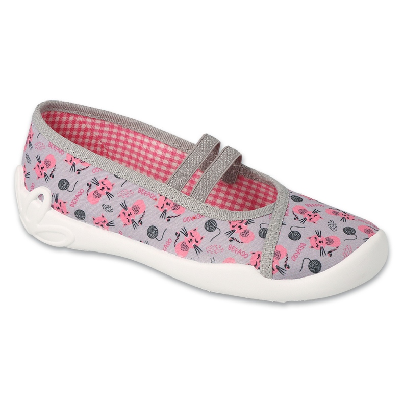 Befado children's slippers 116Y327, gray with pink kittens 1 Befado children's slippers 116Y327, gray with pink kittens 1