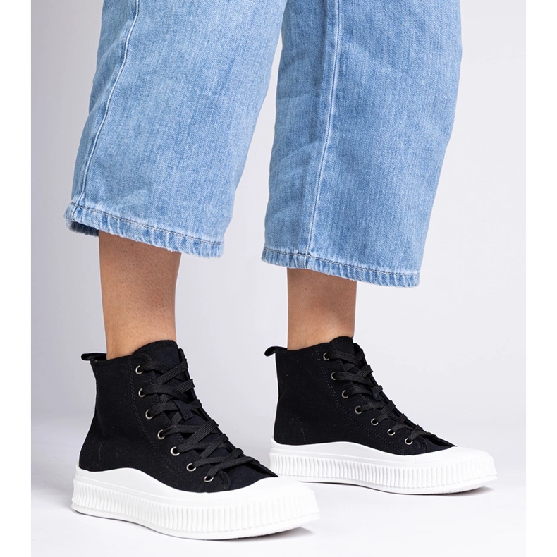 Black high platform sneakers by Guerrino 1