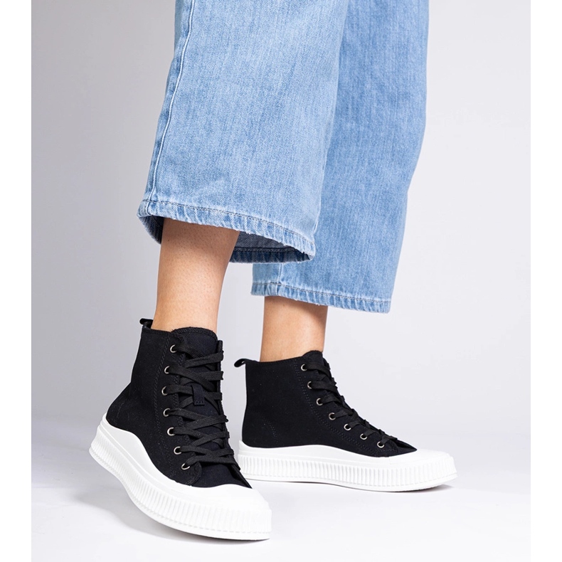 Black high platform sneakers by Guerrino 2