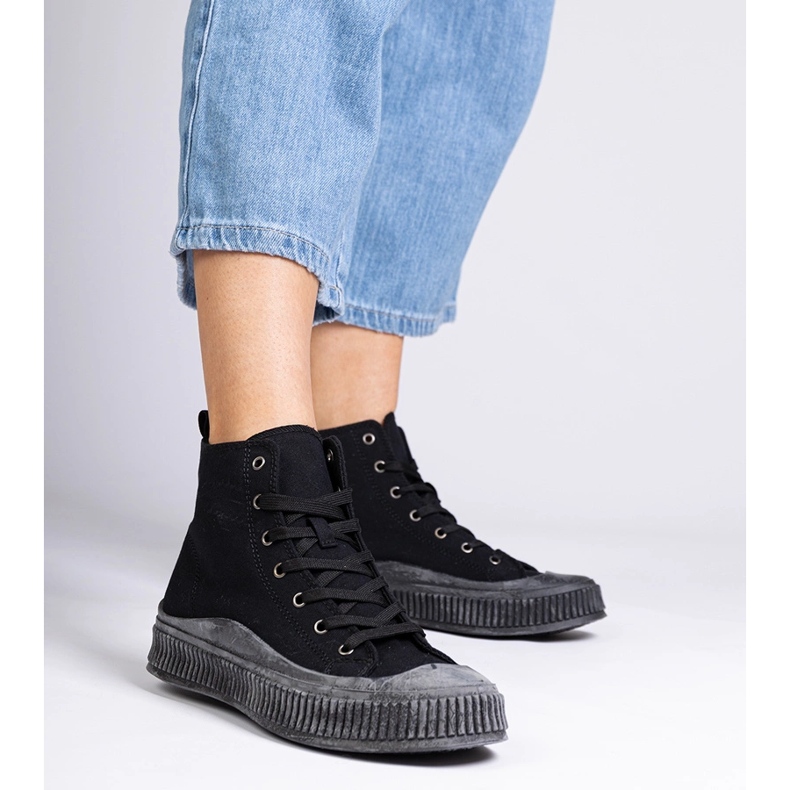 Black high platform sneakers by Guerrino 1