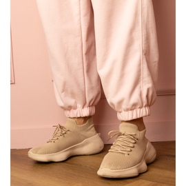 Beige sports sneakers with a socks upper 1