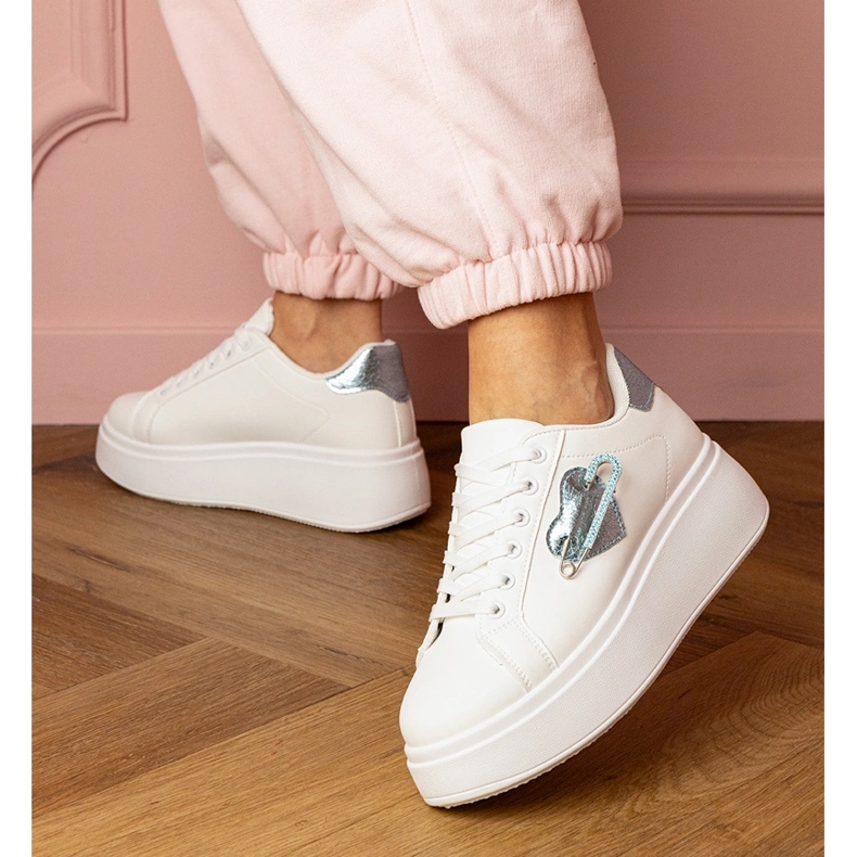 White sneakers with a blue heart and a zircon pins 2 White sneakers with a blue heart and a zircon pins 2