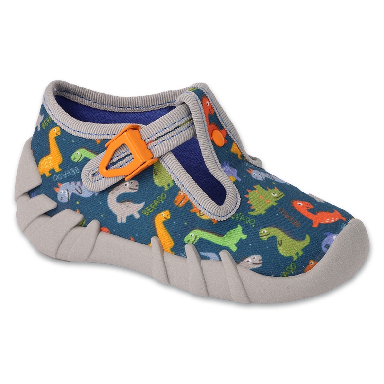 Befado children's slippers with a clasp 110N495, green with dragons 1