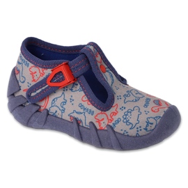 Befado children's slippers with a clasp110N498 with animals blue 1