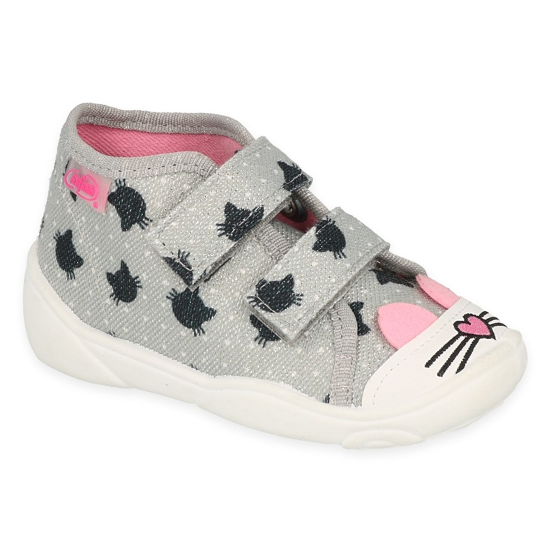 Befado children's slippers with Velcro 212P078, gray with black cats grey 1