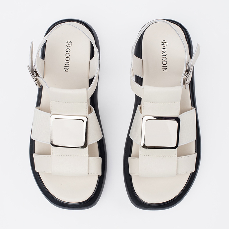 Goodin Light -beige leather elegant sandals on the platform 1 Goodin Light -beige leather elegant sandals on the platform 1