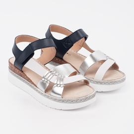 Goodin White and navy blue sandals on a platform with a metallic decoration 1 Goodin White and navy blue sandals on a platform with a metallic decoration 1