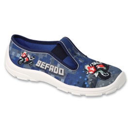 Befado children's slippers 975Y178, navy blue, with motorcycle application 1