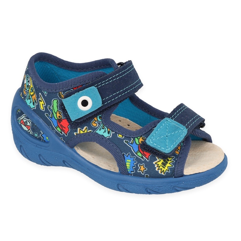 Befado children's sandals leather insert 065p168 blue with dragons 1 Befado children's sandals leather insert 065p168 blue with dragons 1