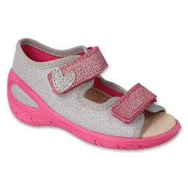 Befado children's sandals with leather insert 063P005, silver with a heart 1