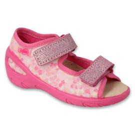 Befado children's sandals with leather insert 063X015 pink with glitter 1