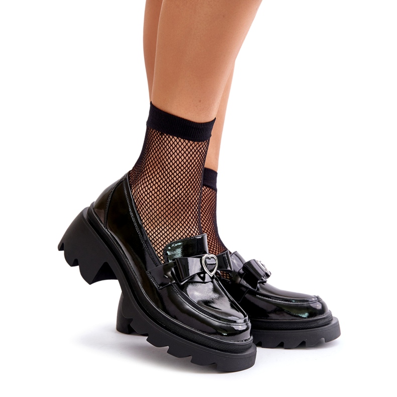 S.Barski Women's leather loafers with a bow and heart LZ42-032 black 1 S.Barski Women's leather loafers with a bow and heart LZ42-032 black 1