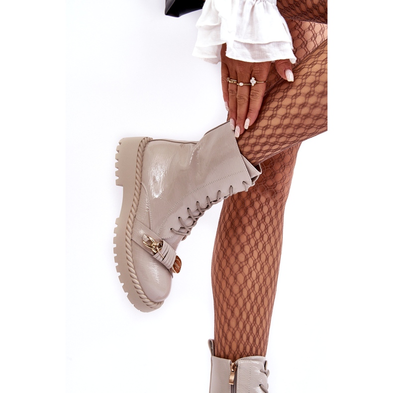 S.Barski Women's varnished boots Workers with decoration D&amp;A MR870-67 light beige 1