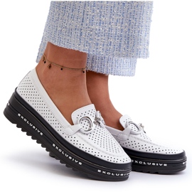 S.Barski Leather openwork women's loafers on the platform with an ornament of S. Barski LR750 white 4