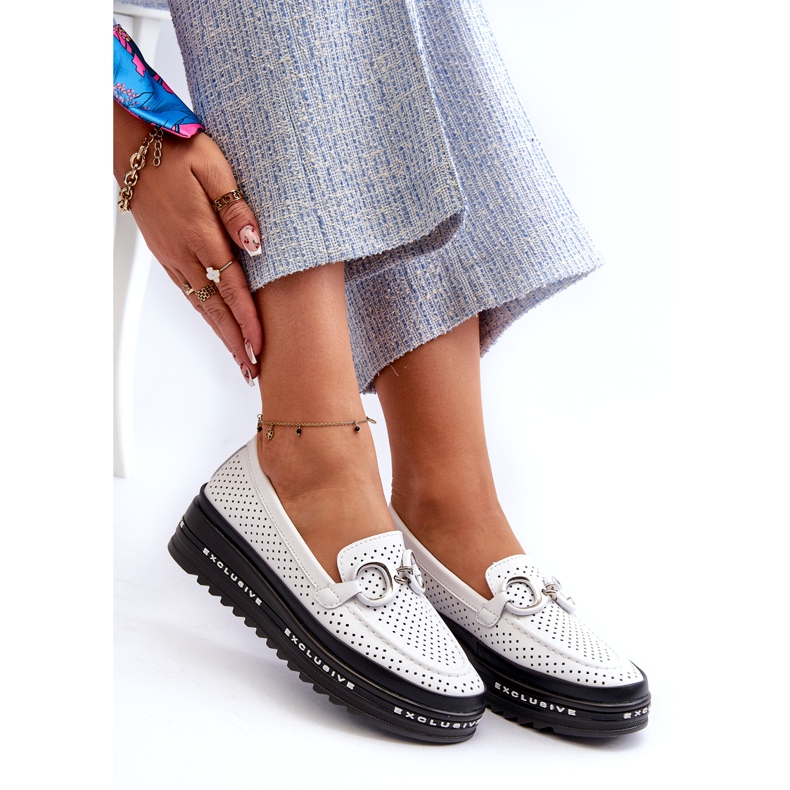 S.Barski Leather openwork women's loafers on the platform with an ornament of S. Barski LR750 white 3