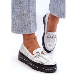 S.Barski Leather openwork women's loafers on the platform with an ornament of S. Barski LR750 white 2