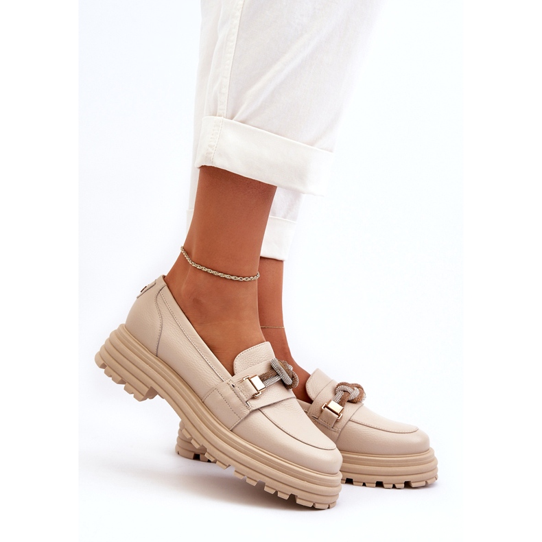 Women's leather loafers with an ornament Laura Messi 2780 light beige 2