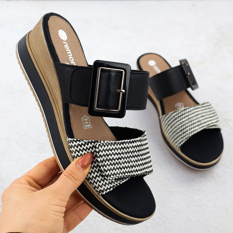 Women's leather wedges on the Black Remonte D6463-03 wedges 1