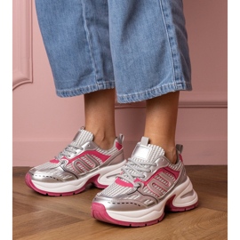 Silver-pink women's sports sneakers 1