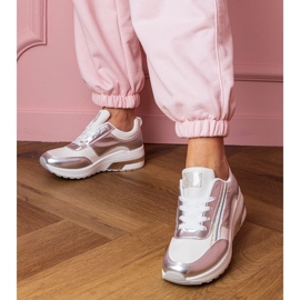 White sneakers with zircons and a metallic insertion 1