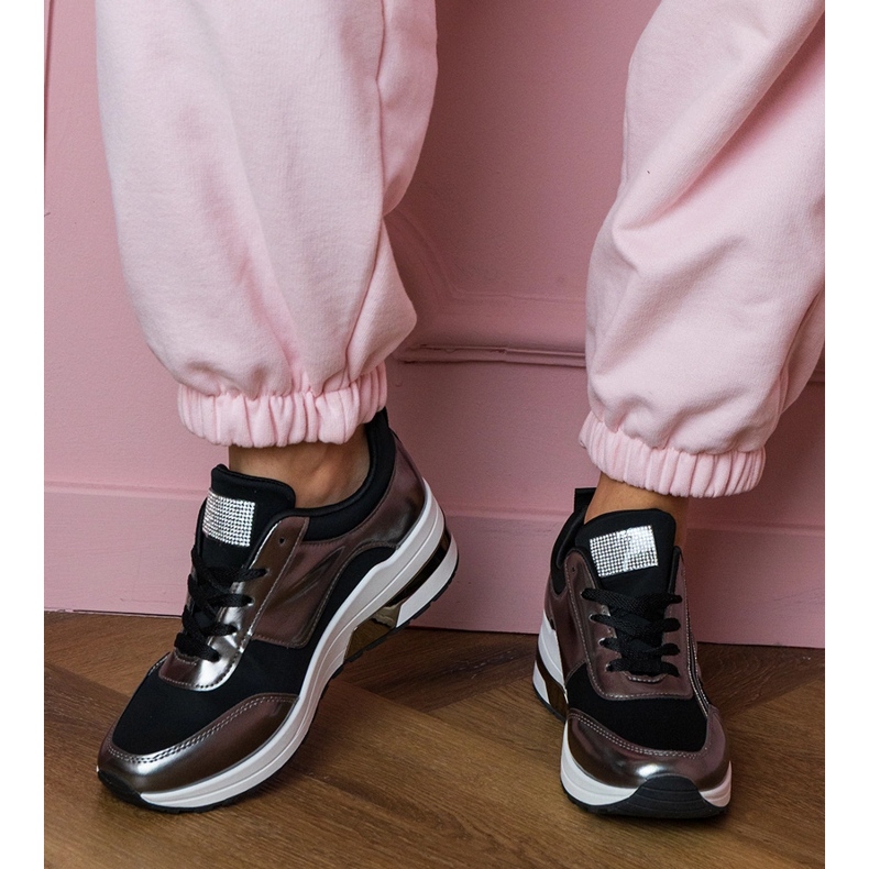 Black sneakers with zircons and a metallic insertion 1