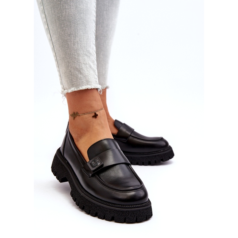 Vinceza Women's moccasins with a strip of black leather insert 1