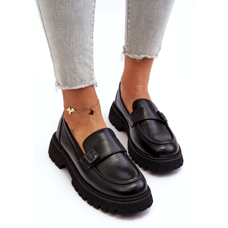 Vinceza Women's moccasins with a strip of black leather insert 4