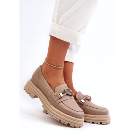 Women's leather loafers with an ornament of Laura Messi 2780 dark beige 1 Women's leather loafers with an ornament of Laura Messi 2780 dark beige 1