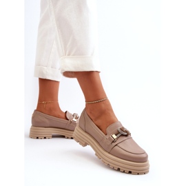 Women's leather loafers with an ornament of Laura Messi 2780 dark beige 2 Women's leather loafers with an ornament of Laura Messi 2780 dark beige 2