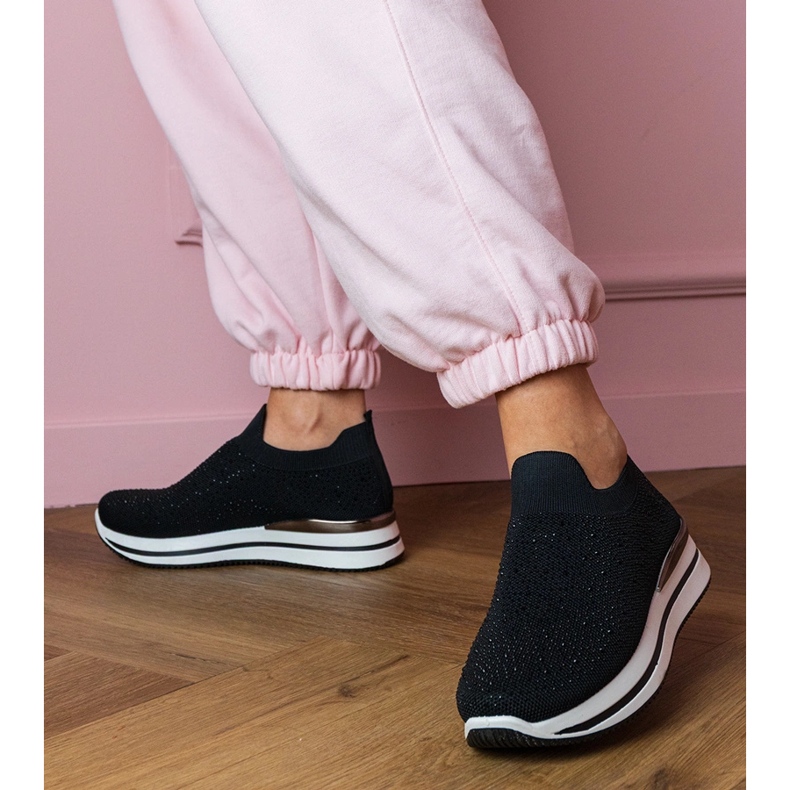 Black women's sneakers on the platform with zircons 1