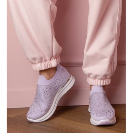 Purple women's sneakers on the platform with zircons violet 1