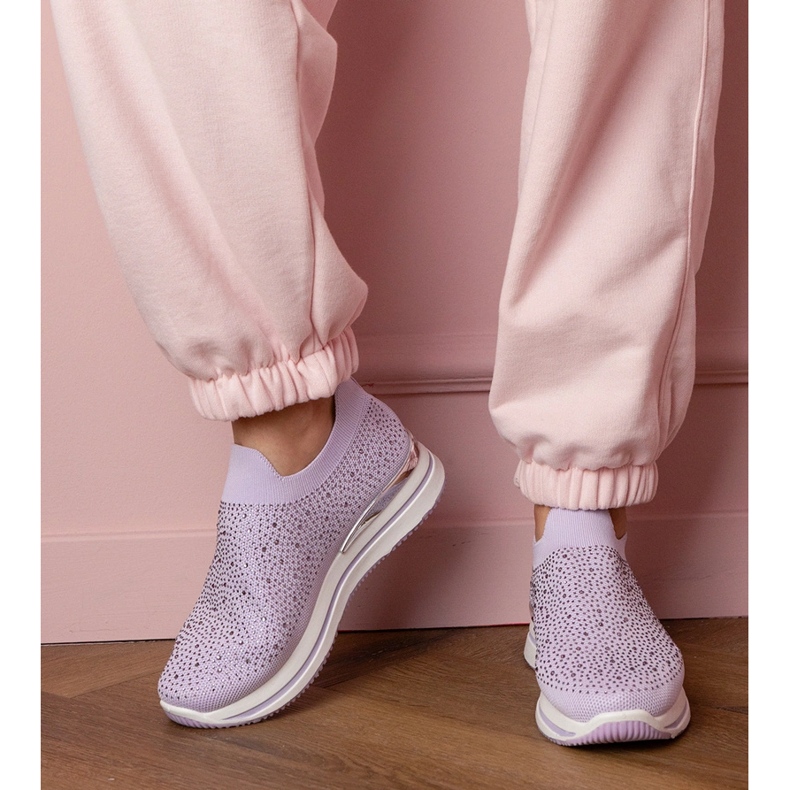Purple women's sneakers on the platform with zircons violet 1