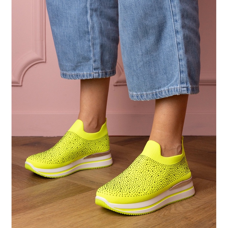 Yellow neon sneakers on the platform with zircons 1
