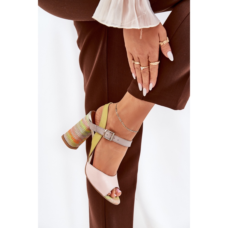 Leather elegant sandals on the Laura Messi 2136 multicolor post beige 2