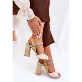 Leather elegant sandals on the Laura Messi 2136 multicolor post beige 7