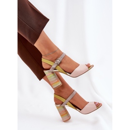 Leather elegant sandals on the Laura Messi 2136 multicolor post beige 8