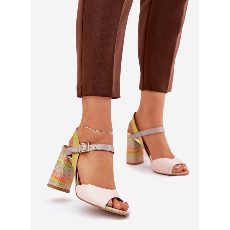 Leather elegant sandals on the Laura Messi 2136 multicolor post beige 1