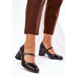 Painted pumps on the post with a belt and buckle black 2 Painted pumps on the post with a belt and buckle black 2