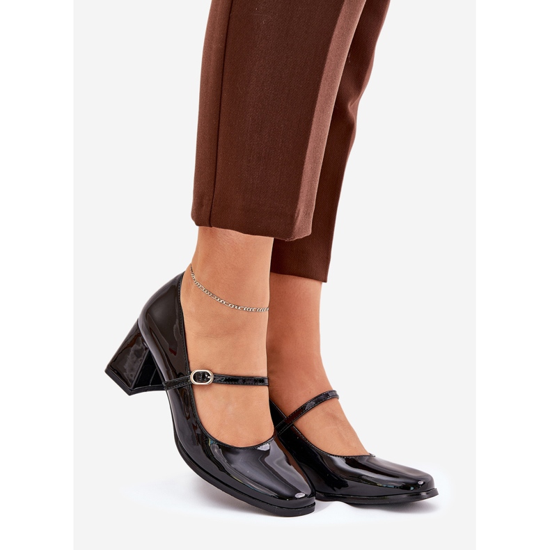 Painted pumps on the post with a belt and buckle black 1 Painted pumps on the post with a belt and buckle black 1