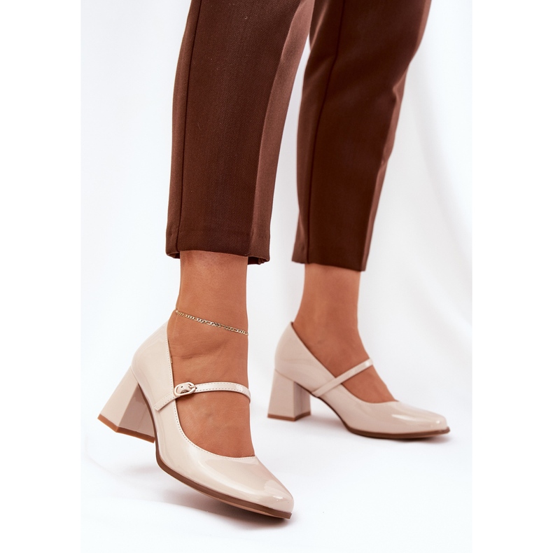 Painted pumps on the post with a belt and buckle beige 2