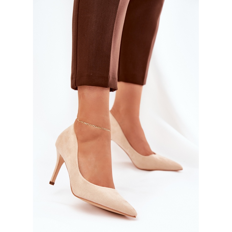 Eco suede heels beige 2