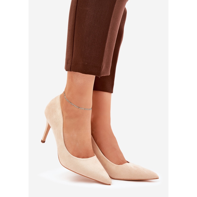 Eco suede heels beige 1