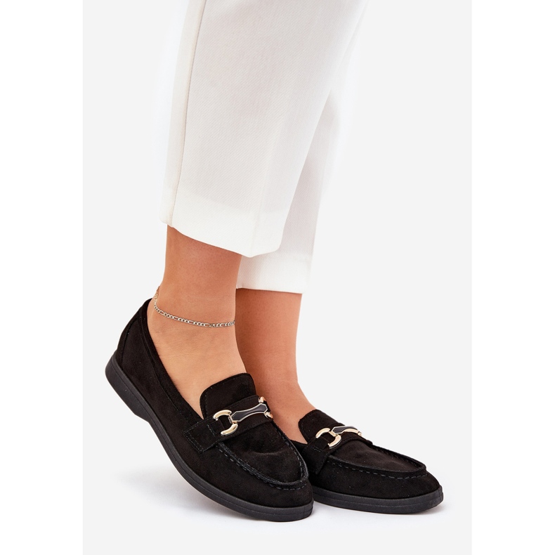 Women's loafers with a golden detail black 1 Women's loafers with a golden detail black 1
