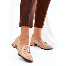 Painted low -heeled nude pumps beige 2