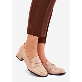 Painted low -heeled nude pumps beige 1