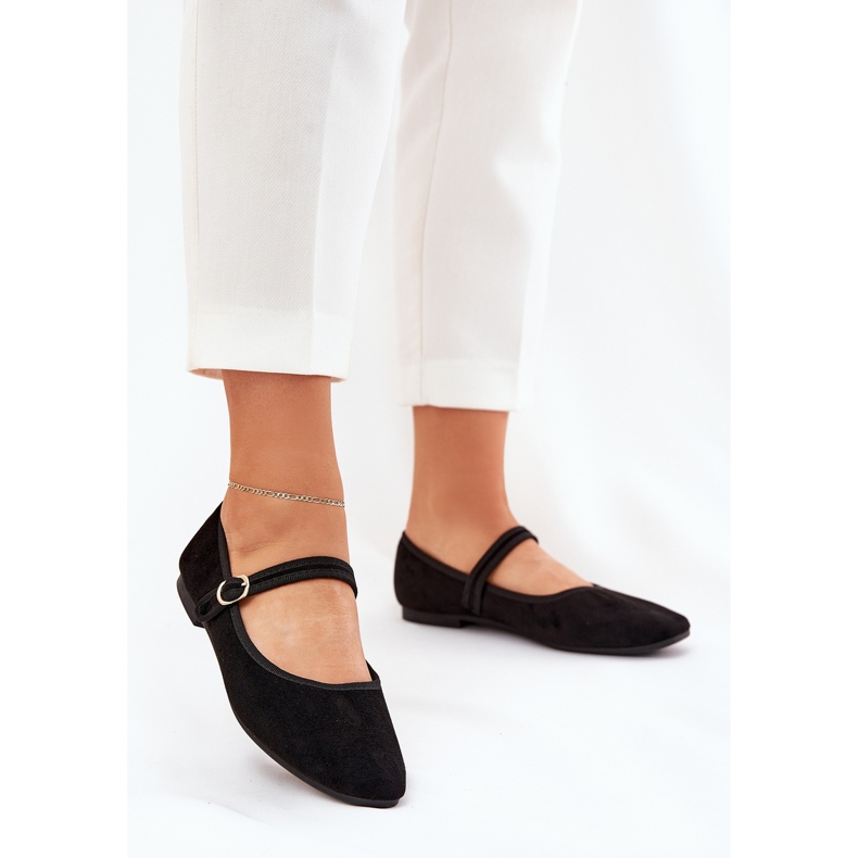 Ballerinas with belt and buckle eco suede black suede 2