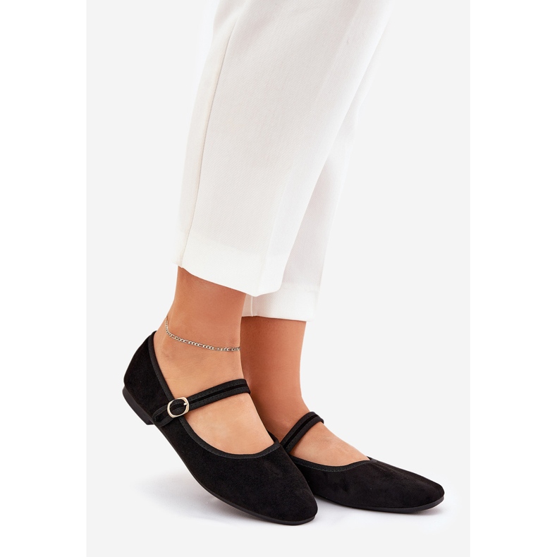 Ballerinas with belt and buckle eco suede black suede 1