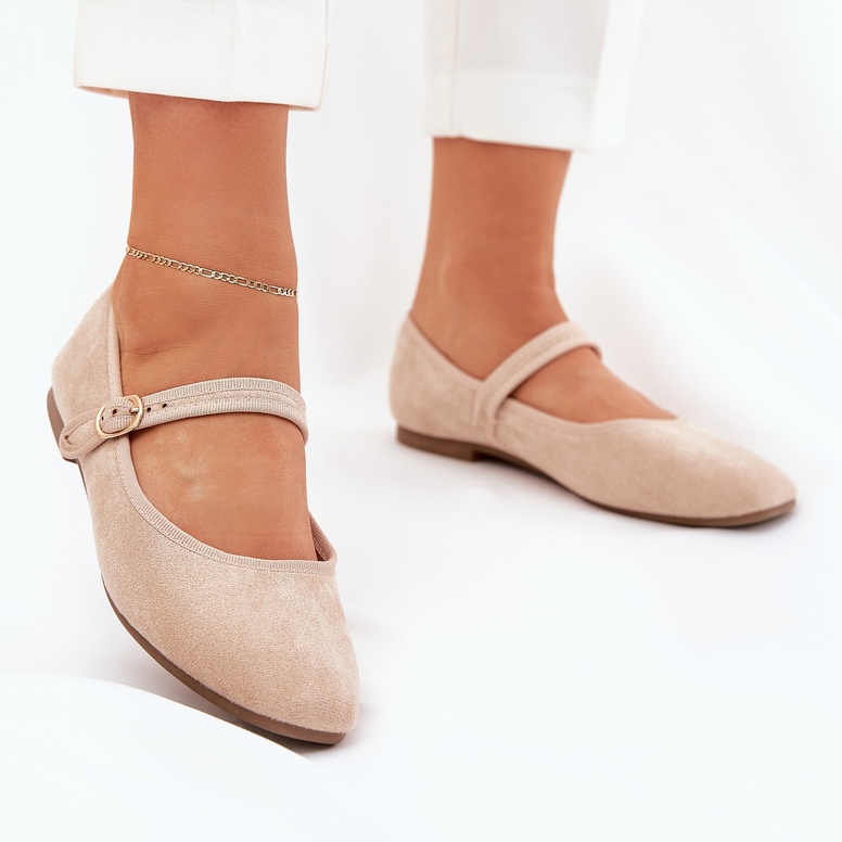 Ballerinas with belt and buckle eco suede beige 2